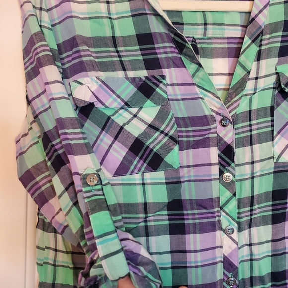 Purple & Mint Green Plaid Shirt - Picture 4 of 6
